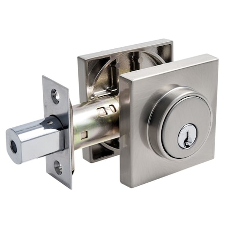 Pamex Square Low Profile Single Cylinder Deadbolt Grade 3 with KW1 Keyway Satin Nickel Finish FDSP1